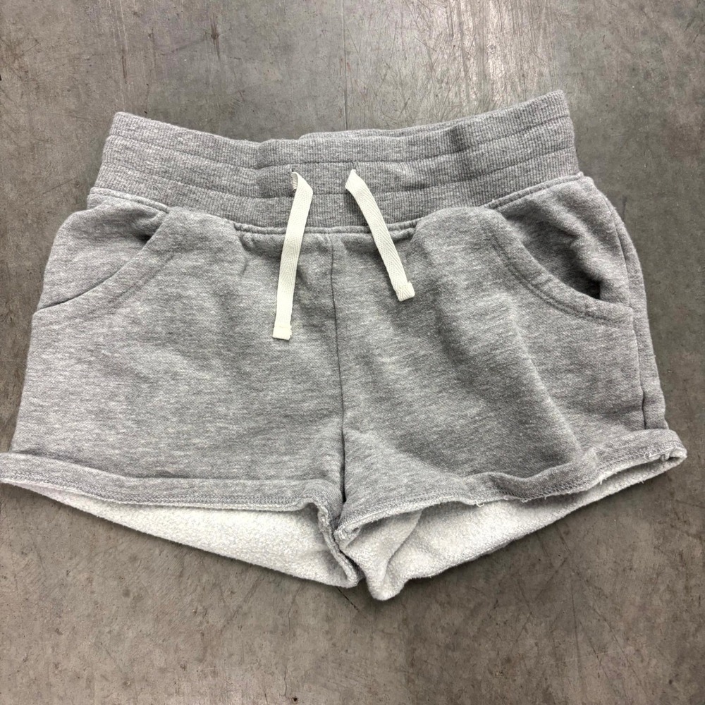 Girls Heather Gray Fleece Lounge Shorts Raw Hem Drawstring Pockets Size 7/8